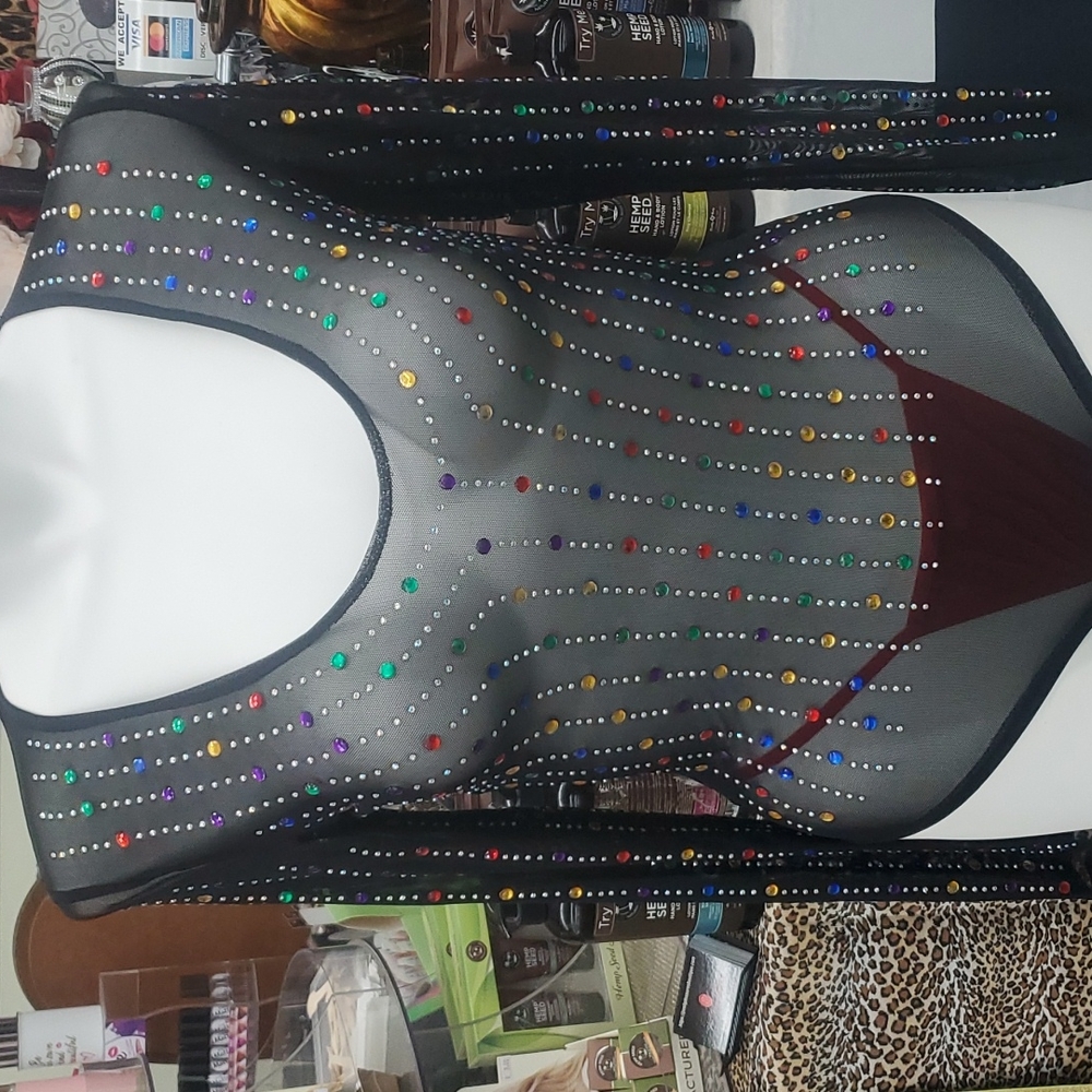 Exquisite Black Colorful Rhinestone Bodysuit - Picture 10 of 13